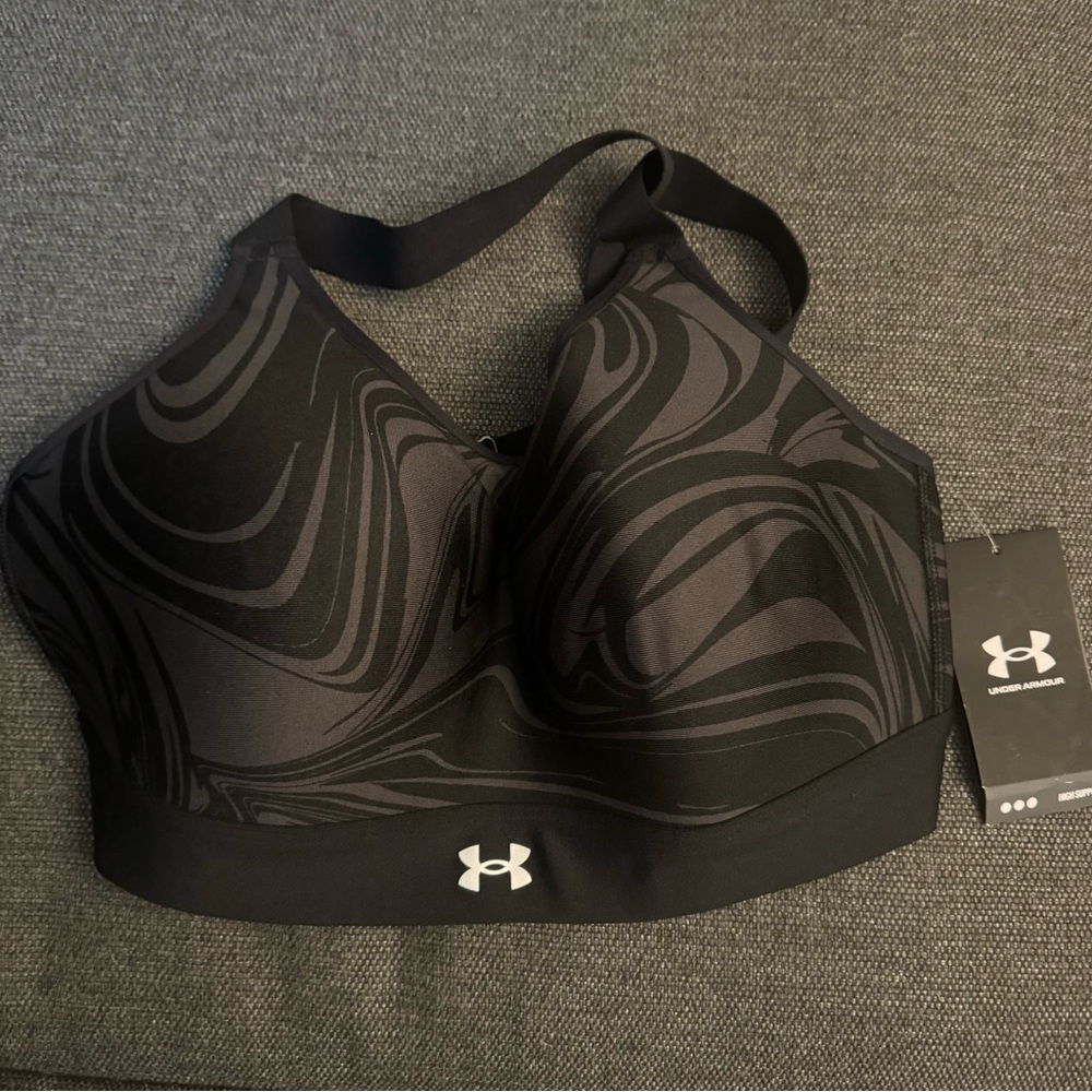 Under Armour Continuum High Support Gray Black Print Sports Bra Size Large NWT
